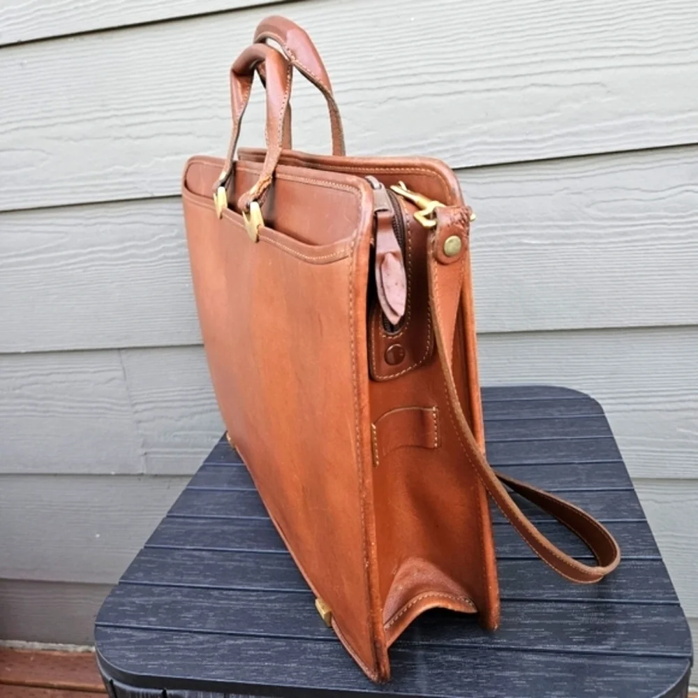 Vintage Hartmann by Lombardo Cognac Brown Leather Briefcase Lawyer Bag Crossbody